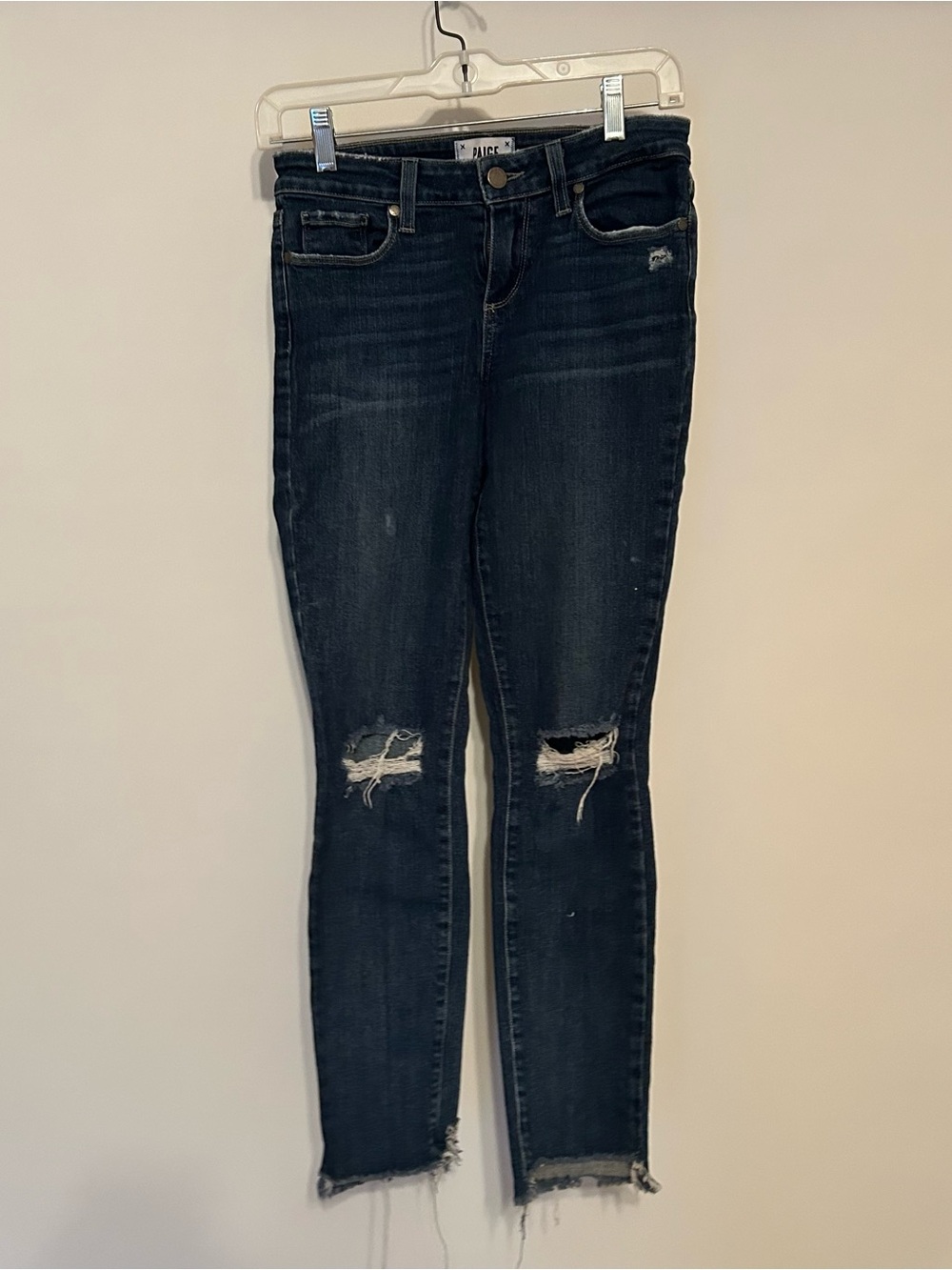 PAIGE Distressed Skinny Jeans in Dark Indigo